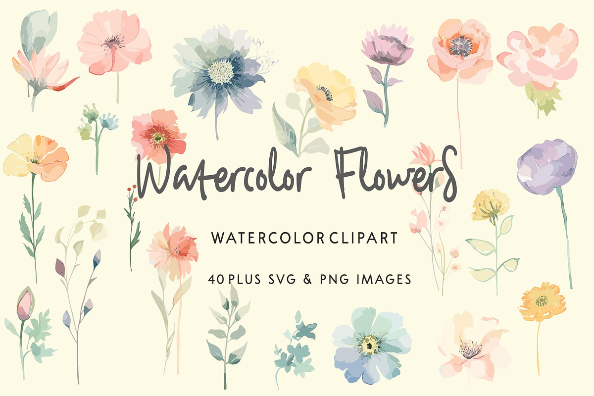 Watercolor Flowers SVG Image Bundle, a Seasonal Illustration by Image Design (Photo 1 of 3)