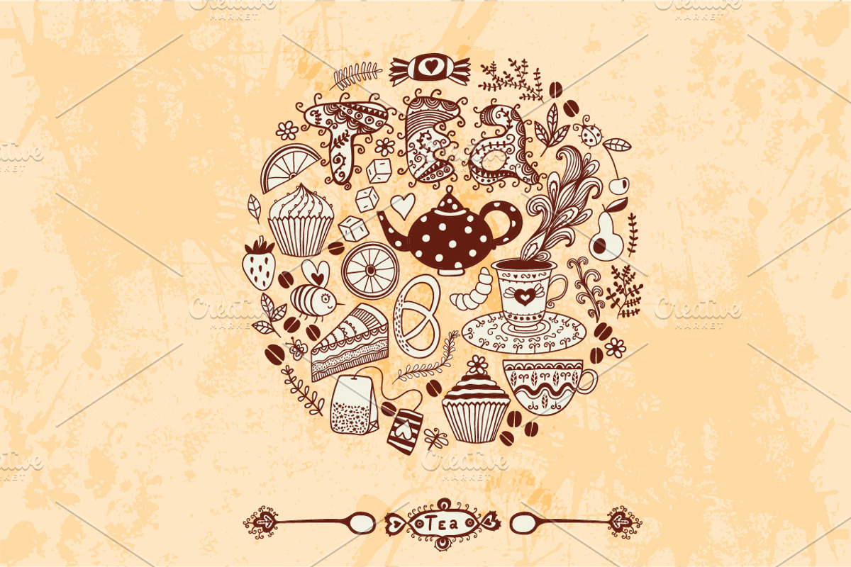 Tea, sweets seamless doodle pattern preview 3