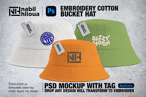 Embroidery Bucket Hat PSD Mockup