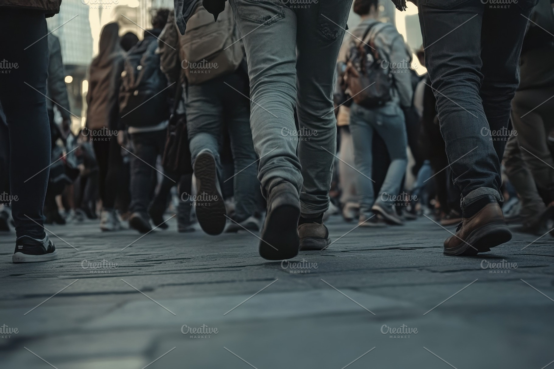 Crowd of people walking down a busy, a Photo by Pavel_design