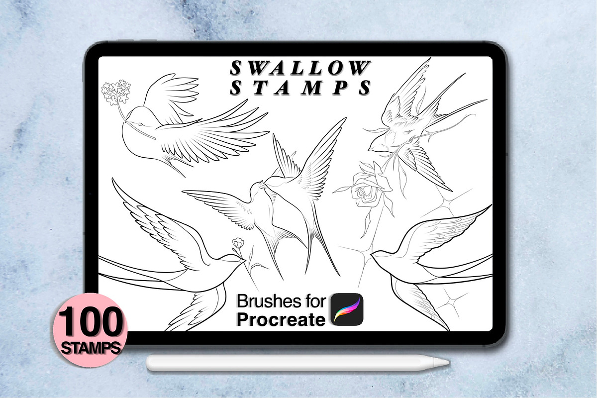 100 procreate swallow stamps, a Brush Add-On by Arts For Peace (Photo 5 of 9)