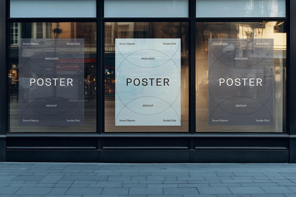 3 Window Posters Mockup, an Advertising Mockup by Design Squad (Photo 1 of 3)