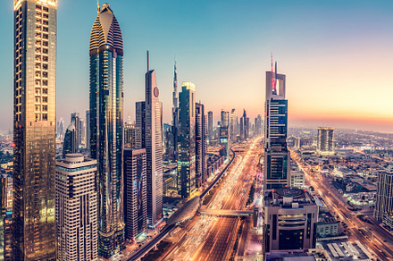 Skyscrapers in downtown Dubai, UAE.