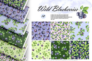 Blueberries Watercolor Patterns, an Illustration by OlDm_Shop