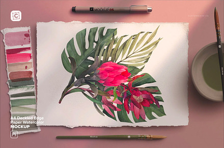 A4 Deckled Edge Paper Watercolor, a Product Mockup by Custom Scene