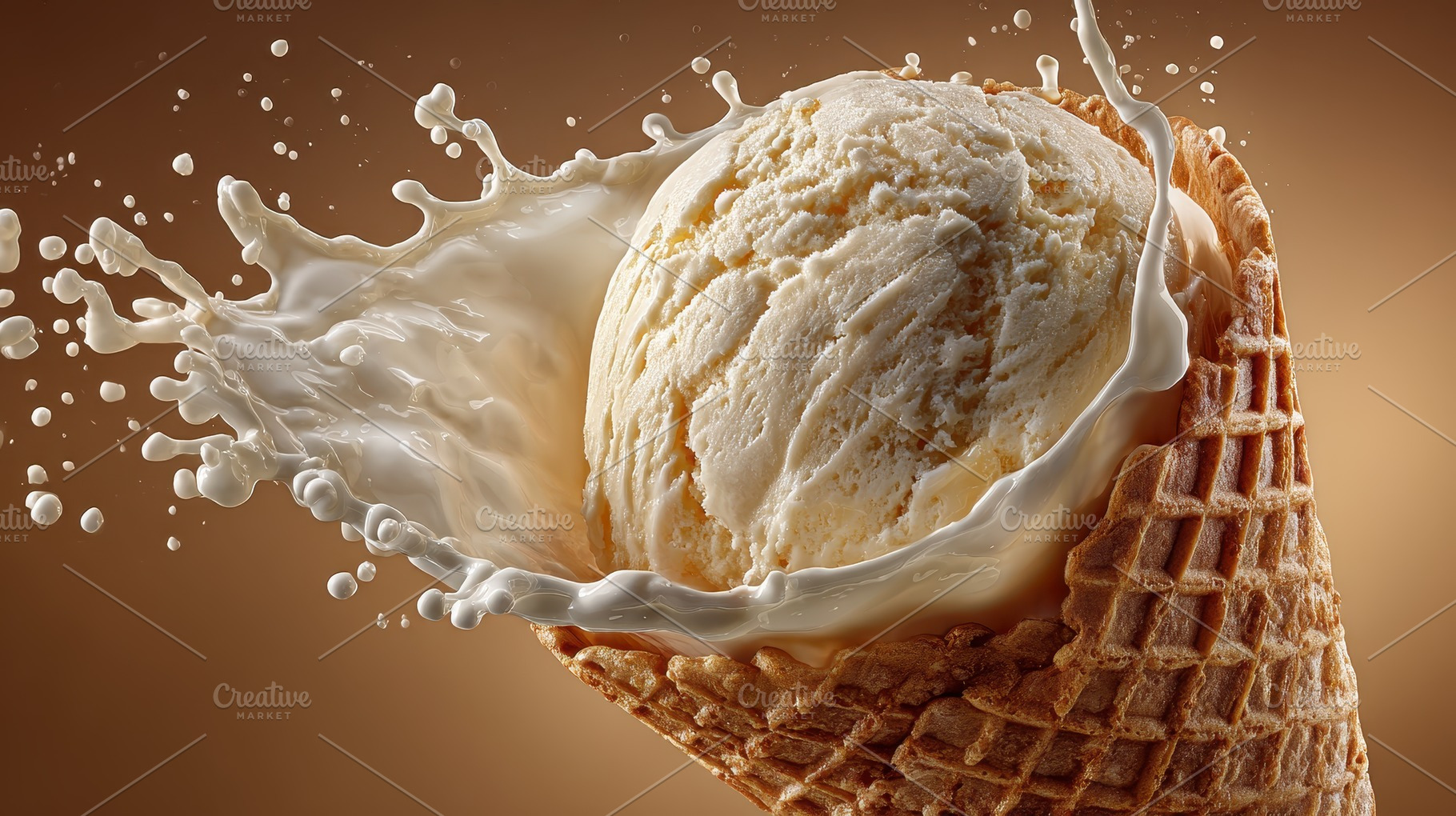 Vanilla Ice Cream Cone Milk Splash D, a Photo by Pixeness Studio