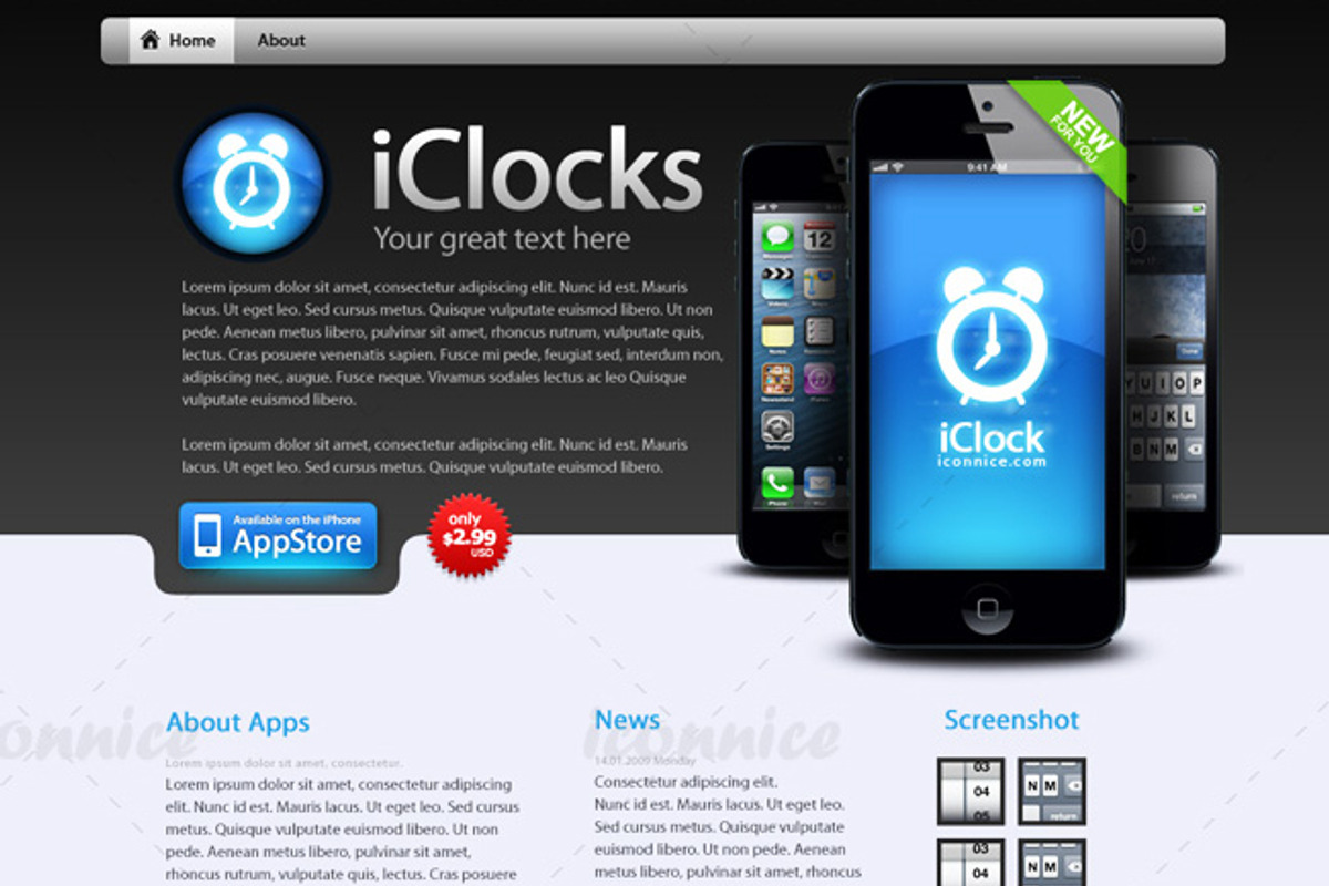 iClock for iPhone, a Websites & App Template by iconnice