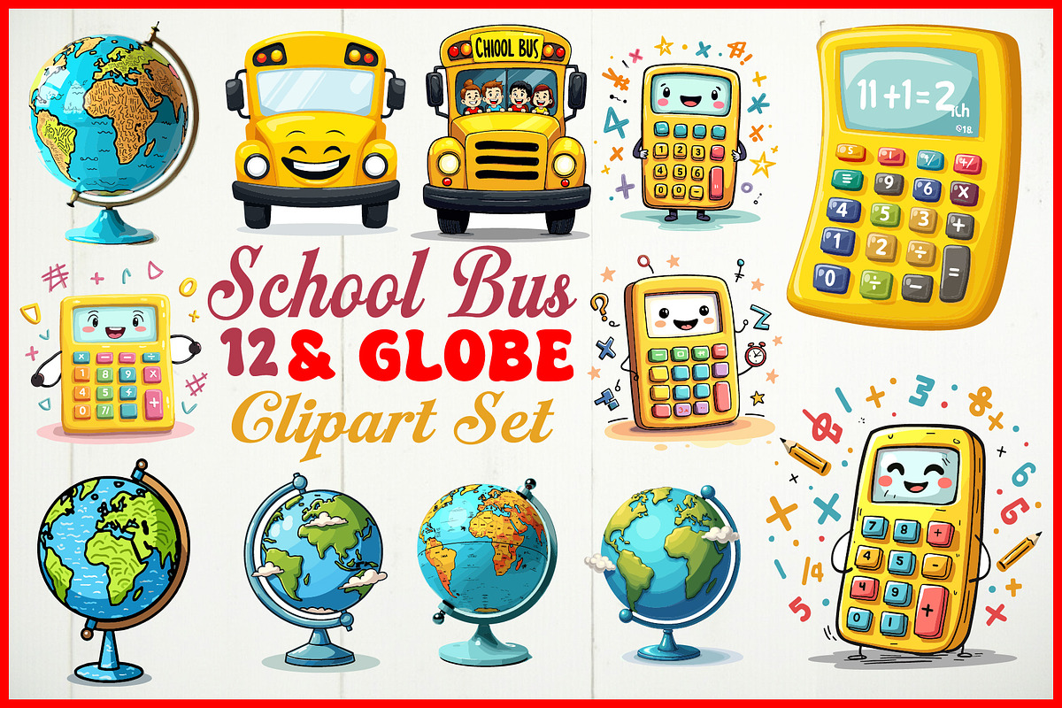 School Bus & Globe Clipart Set, an Object Graphic by Gfx_Store (Photo 13 of 13)