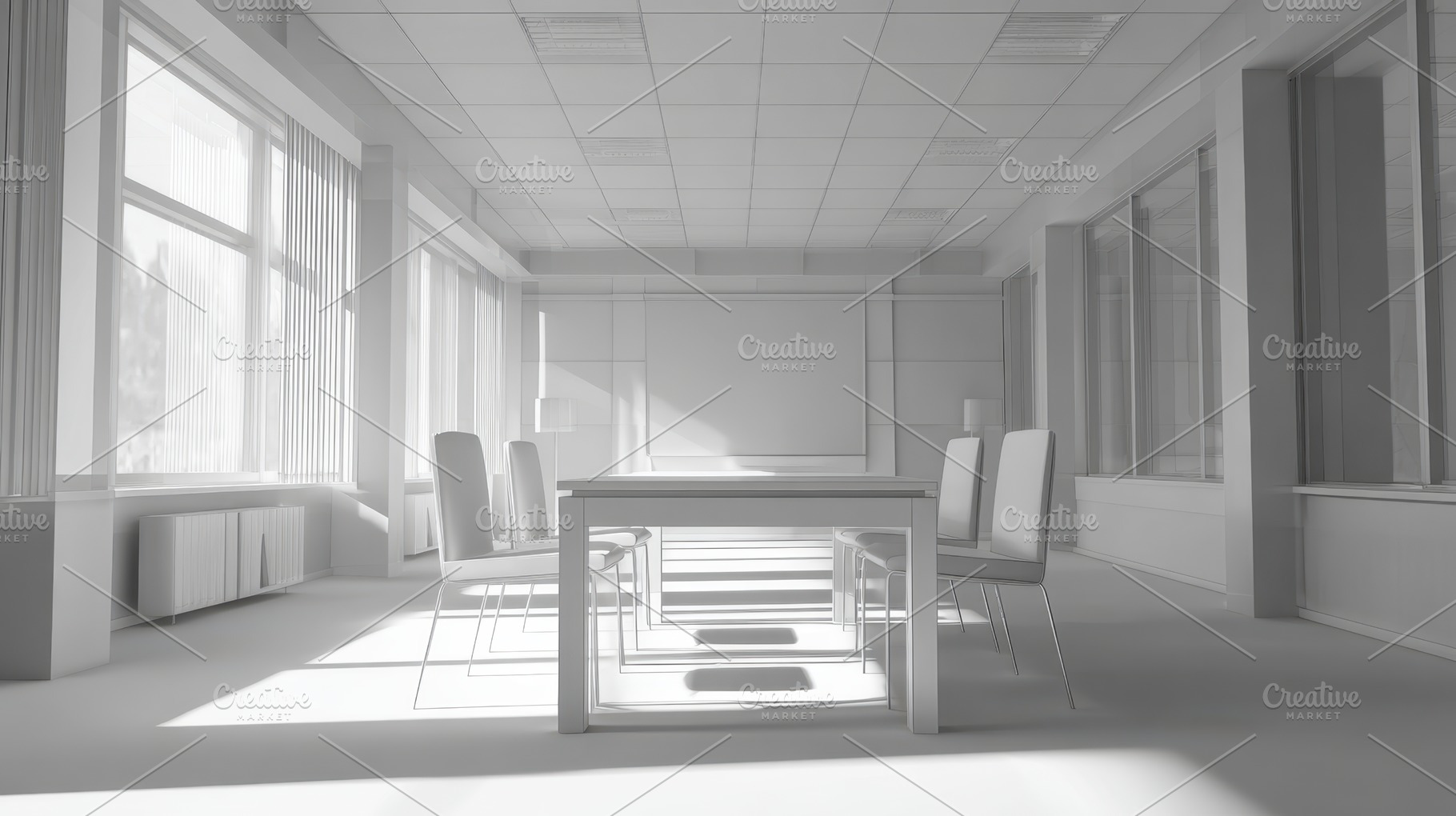Modern conference room with table and chairs, a Business Photo by AlyaAnd
