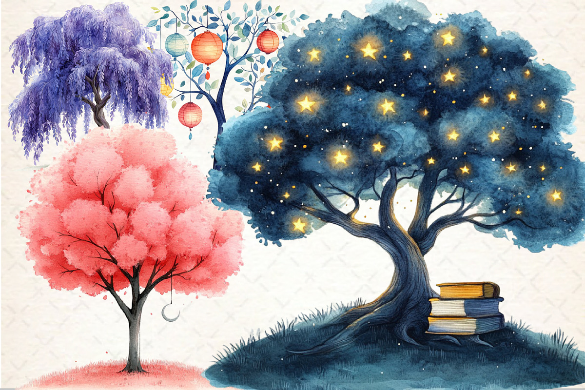 Watercolor Dreaming Trees Clipart, an Illustration by Rose Art (Photo 3 of 7)