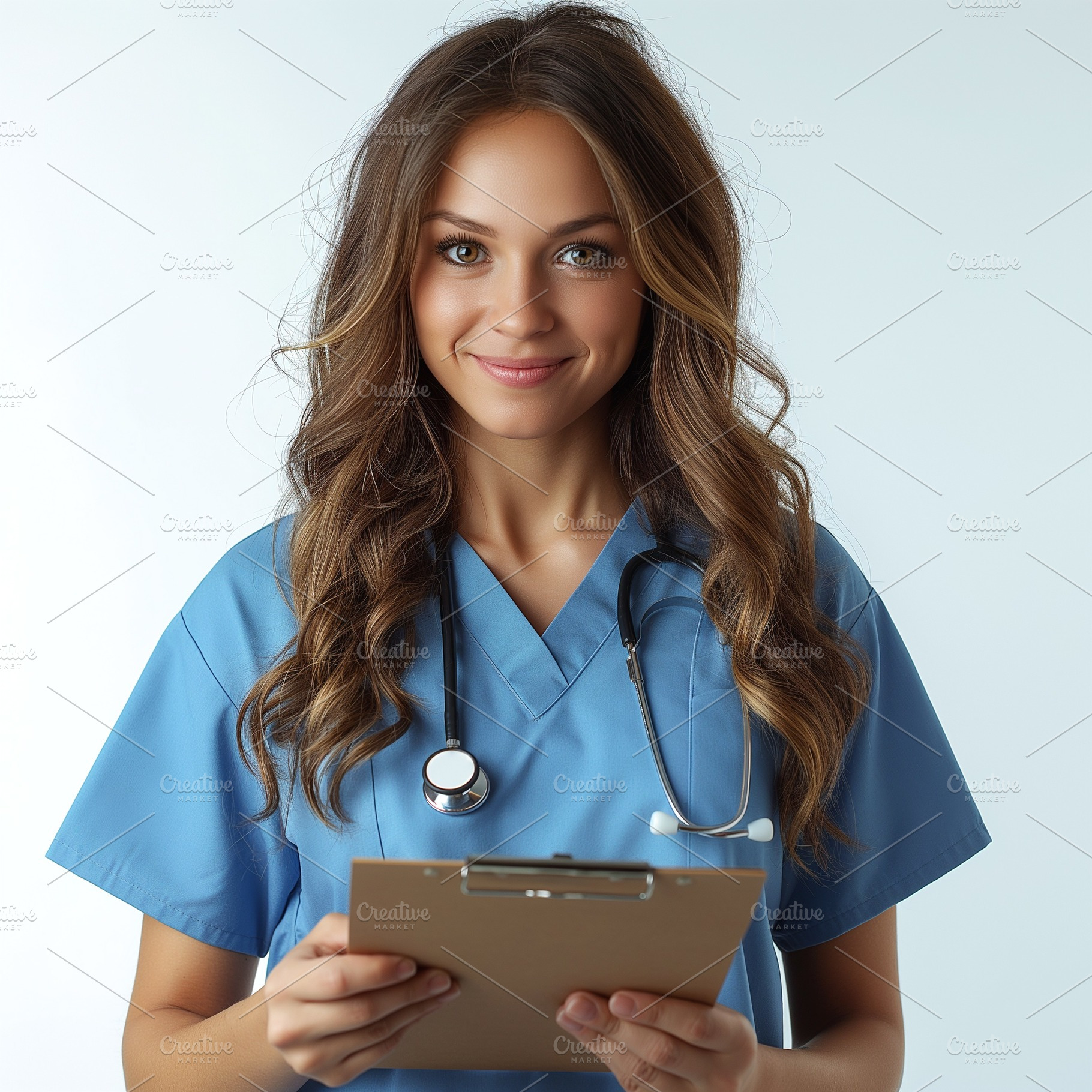 Female healthcare professional smiling confidently, wearing scrubs and a stetho, a Person Photo by ImageMir