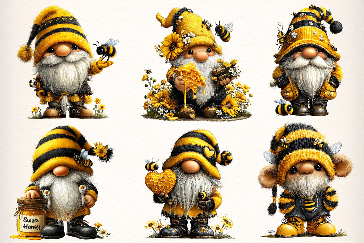 Honey Bee Gnome Watercolor Clipart, an Illustration by Dream Creation (Photo 6 of 7)