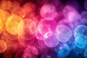 Colorful glowing bubbles create an a, a Photo by Tanuart