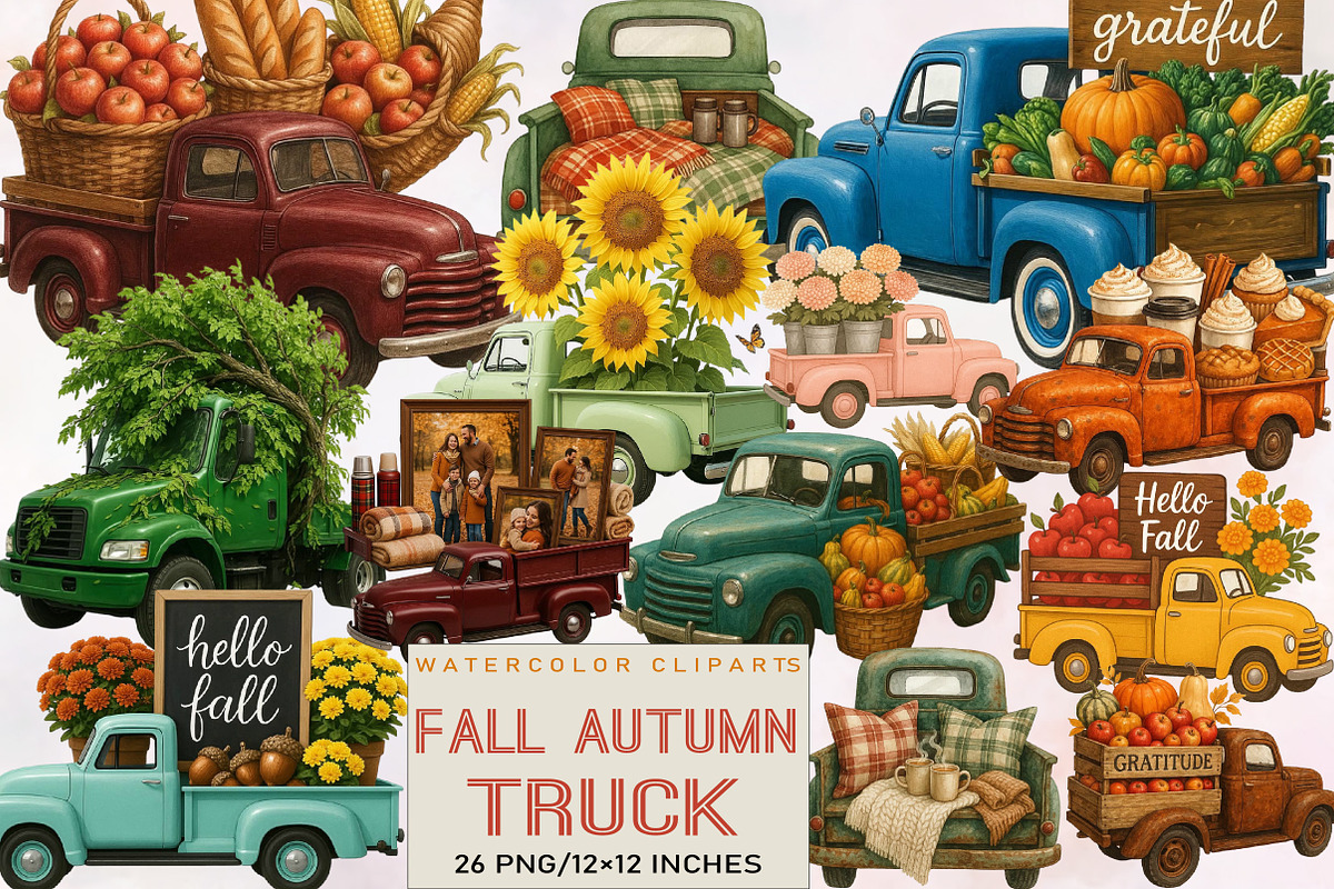 Fall Autumn Truck Sublimation Clipar, an Illustration by SVGArt (Photo 1 of 8)