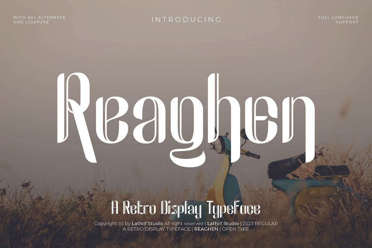 Reaghen - Retro Display Font, a Sans Serif Font by Zeatype (Photo 1 of 11)