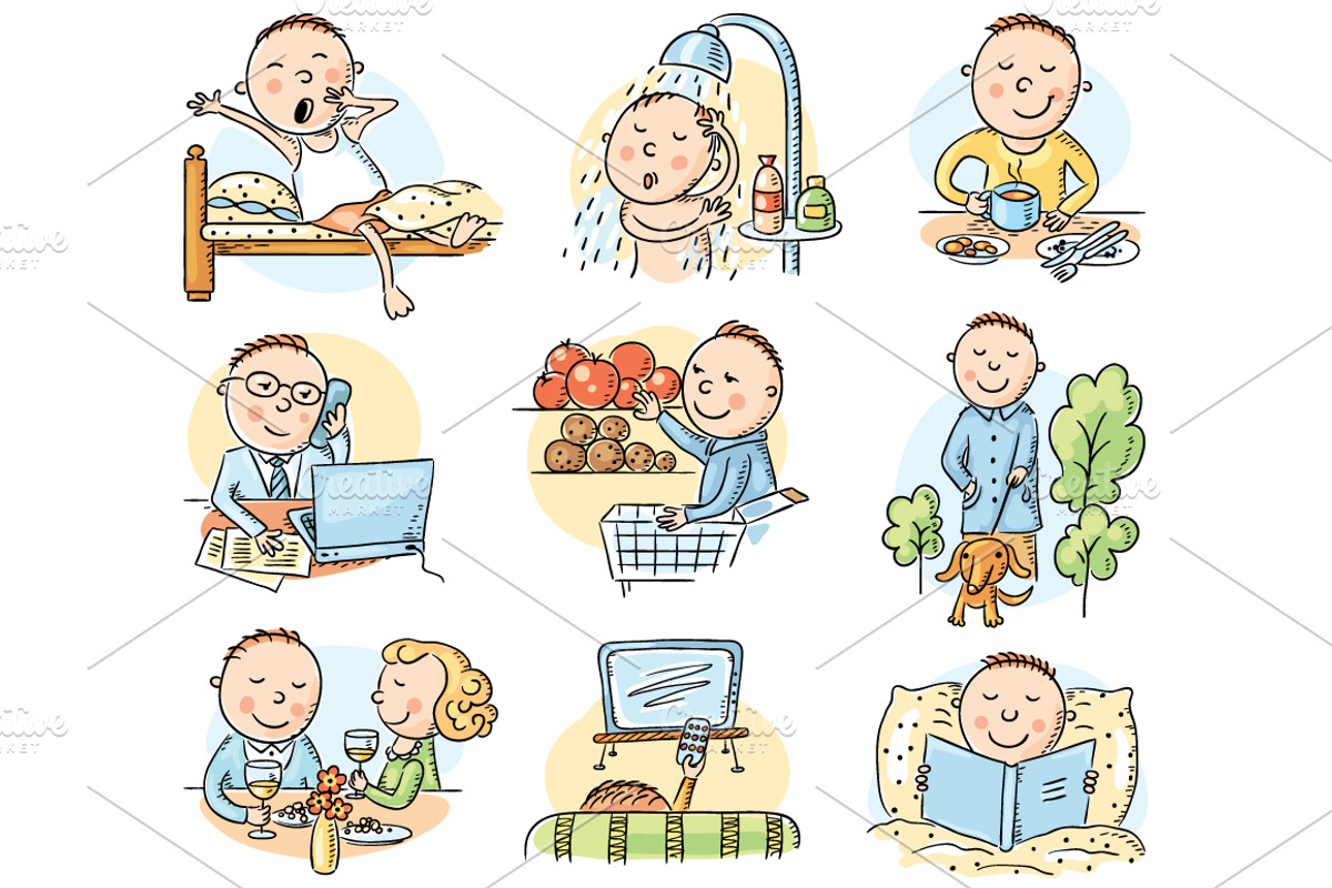 Daily activities of a cartoon man, an Illustration by Bubert Art (Photo 1 of 2)