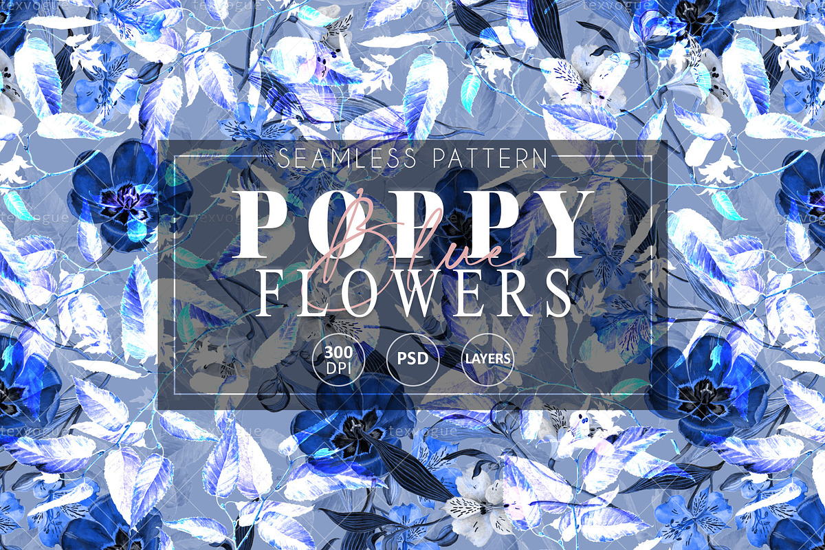 Blue Poppy Flowers-Seamless Pattern, a Pattern Graphic by texvogue (Photo 1 of 11)