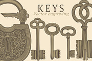 Design set Keys. Vector engraving, a Decorative Illustration by Vector Engraving (Thumbnail 1 of 4)