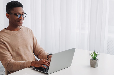 Online chatting gadget fun joyful man laptop home, a Person Photo by Photo Drive Studio