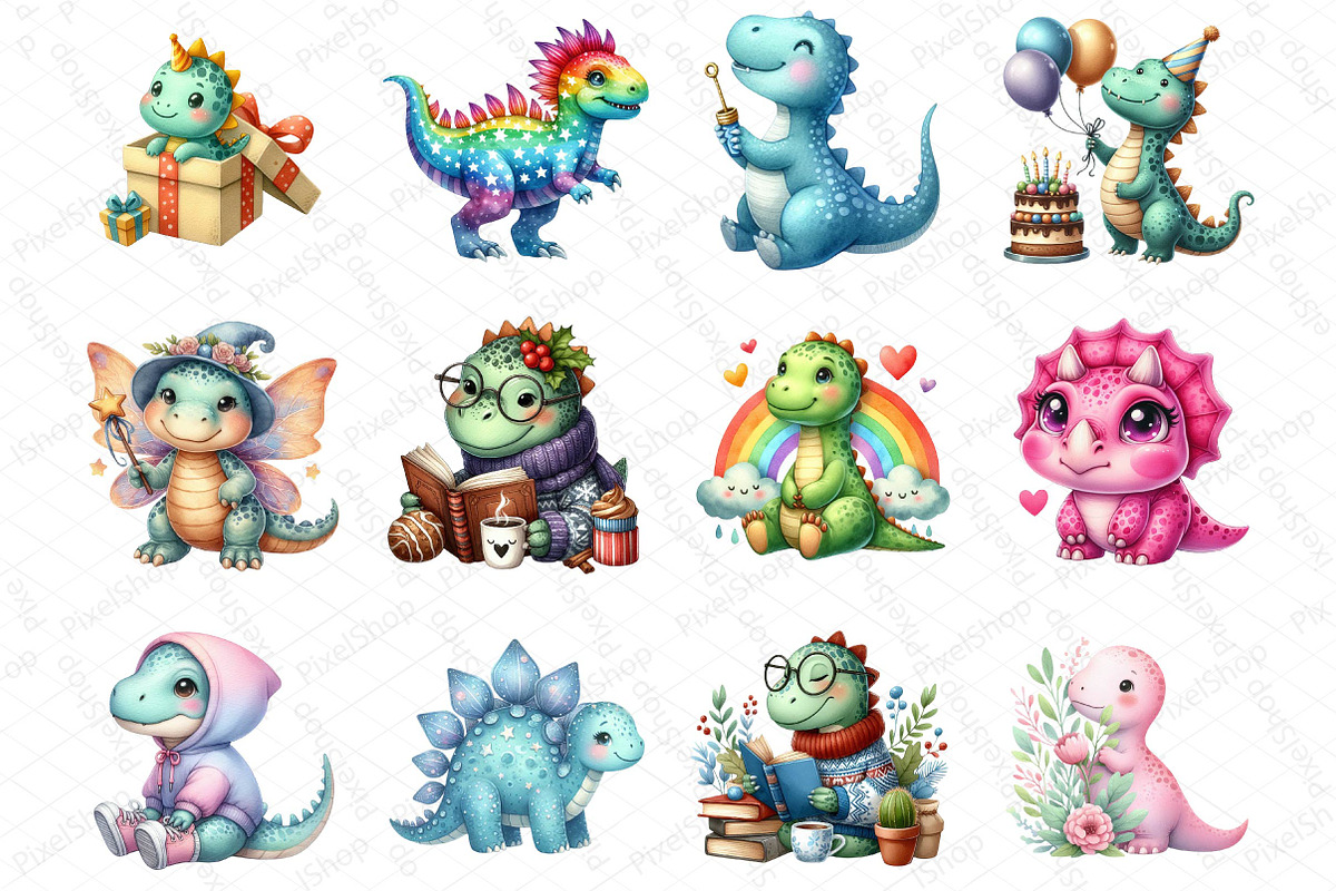 Cute Dinosaurs Sublimation Clipart, an Illustration by DreamPrint404 (Photo 3 of 4)