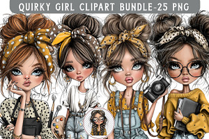 Watercolor Quirky Girl Clipart Bundl, an Illustration by Libby Wishes