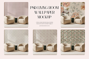 PSD Living Room Wallpaper Mockup, a Merchandise Mockup by ItsFreakinMockups