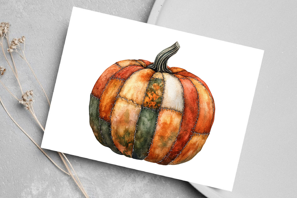 Halloween Patchwork Pumpkin Clipart, an Illustration by Canvas Craft (Photo 7 of 9)