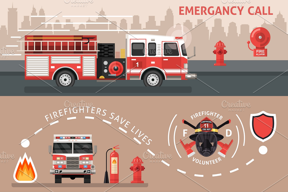 Firefighter Banners Set, a Decorative Illustration by Alexander Belenkiy