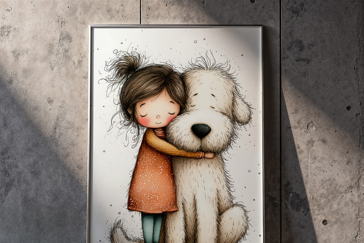 Whimsical Girl & Dog Love Clipart, a Graphic by one-touch (Photo 7 of 16)