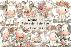 Watercolor Cute Cow Clipart, an Animal Illustration by Creative Art