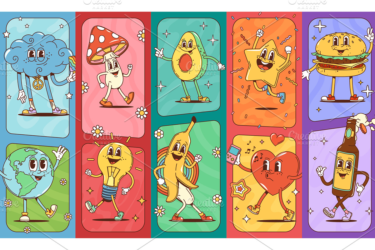 Groovy characters collage, a Food Illustration by Vector Tradition