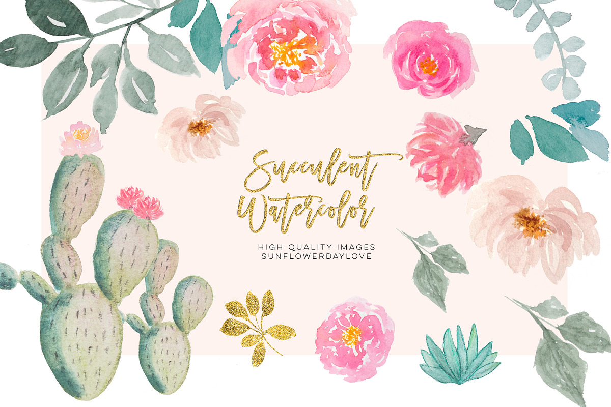 Watercolor cactus floral clip art, an Illustration by Sunflower Day Love (Photo 3 of 4)
