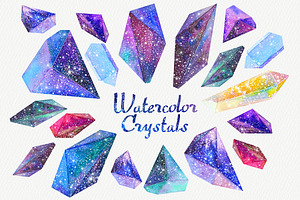 Watercolor crystals set