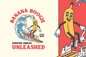 Banana Surfer Cartoon Character