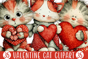 Valentine Cat Clipart, an Illustration by Designking