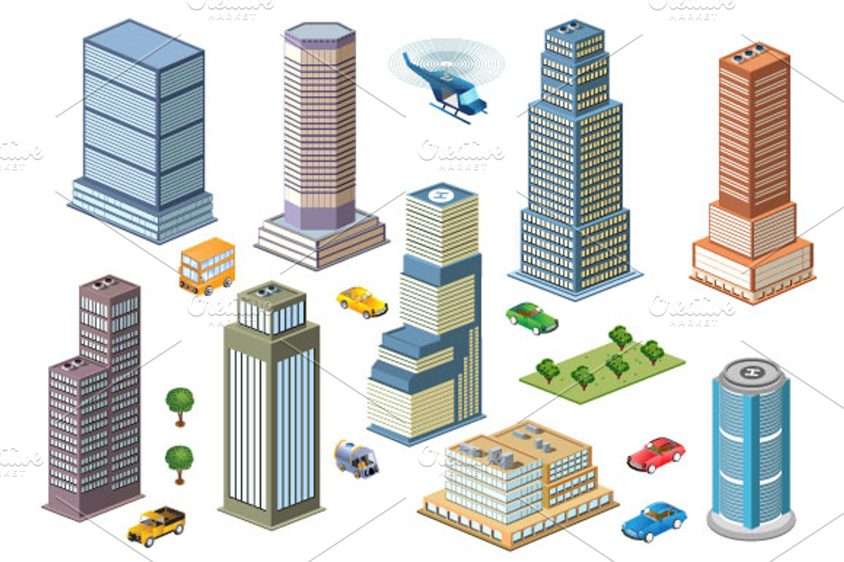 Isometric set of skyscrapers preview 3
