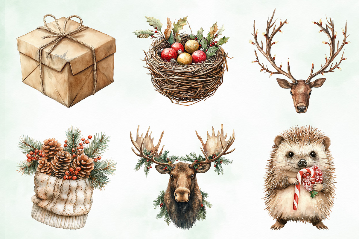 Woodland Christmas Clipart, an Illustration by Creative Art (Photo 3 of 10)