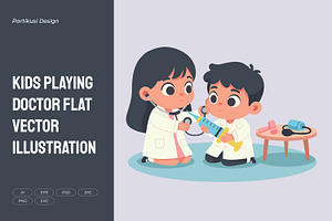 Kids Playing Doctor Flat Vector, a Person Illustration by Partikusi Design