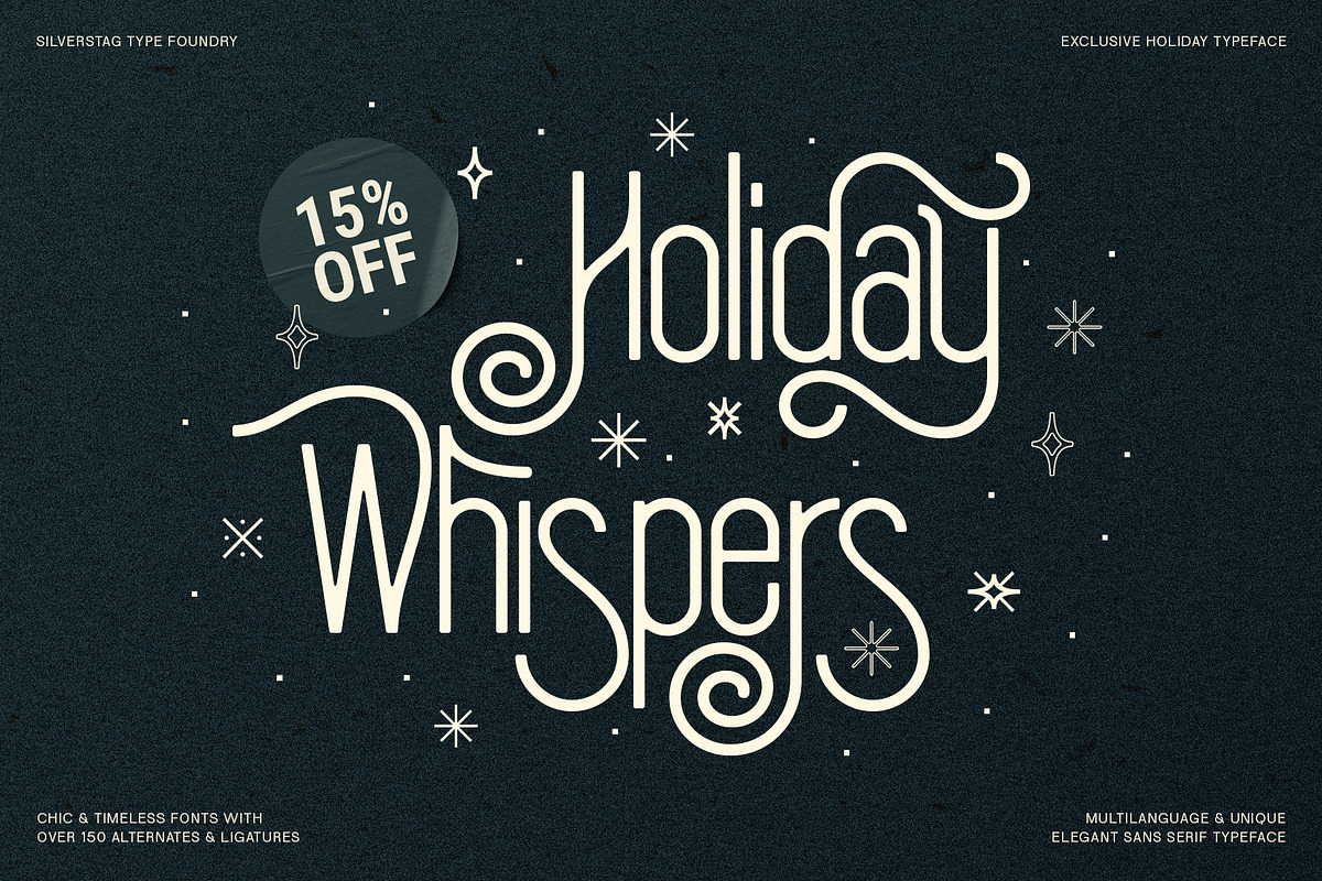SLTF Holiday Whispers Typeface, a Sans Serif Font by SilverStag Type Foundry (Photo 1 of 20)