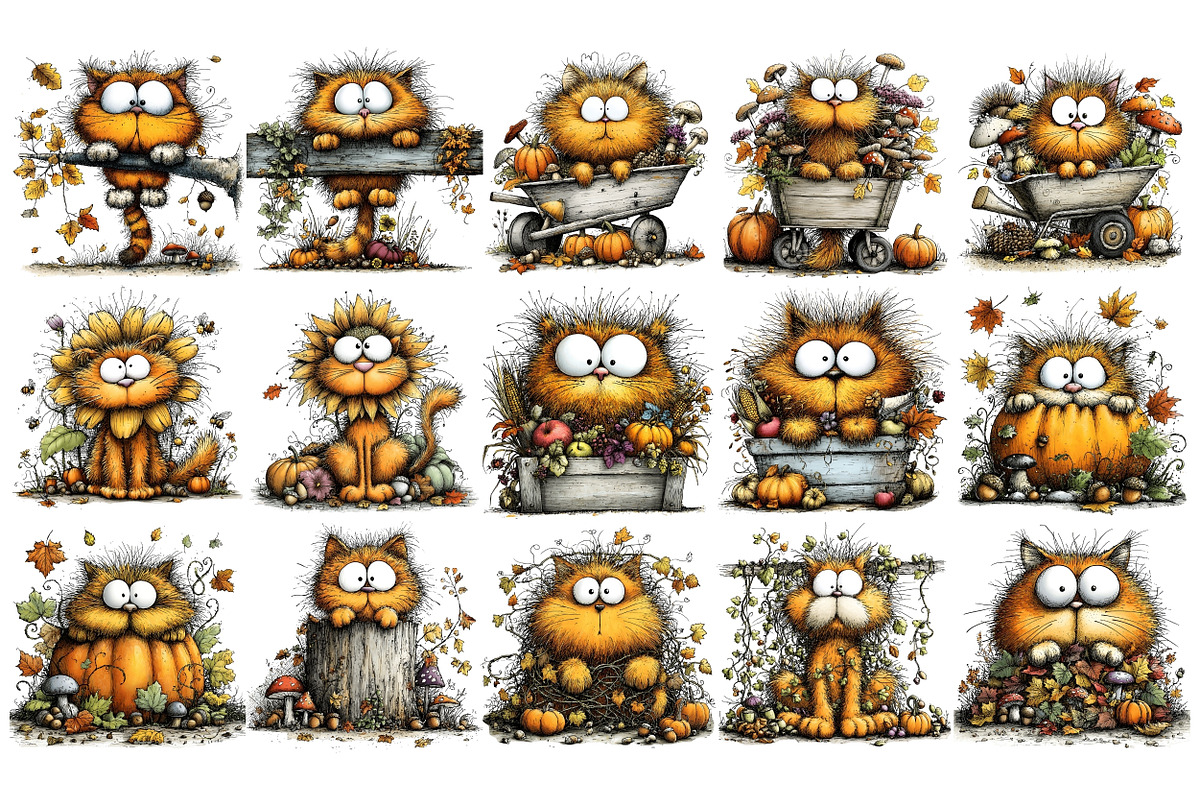 Whimsical Quirky Autumn Cat PNG, a Seasonal Illustration by Nicolle's Colorful Art (Photo 4 of 6)