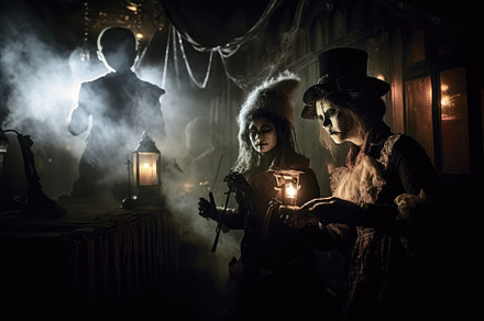A spooky scene at a haunted house attraction. Halloween Concept., a Holiday Photo by designvectx