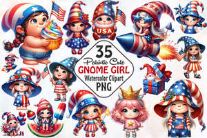 Patriotic Cute Gnome Girl Clipart, an Illustration by RobertsArt