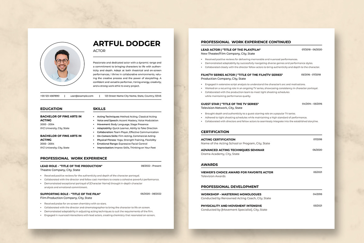 Actor Resume Template, a Resume Template by ResumeInventor (Photo 3 of 9)