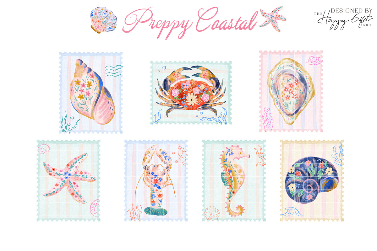 Preppy Coastal Watercolor Clipart, a Decorative Illustration by TheHappyGiftArt (Photo 6 of 10)