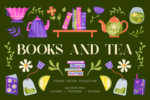 Books And Tea Vector Collection