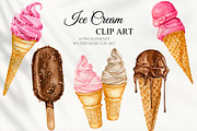 Watercolor Ice Cream set, a Food Illustration by CrystalinaShop (Thumbnail 1 of 5)