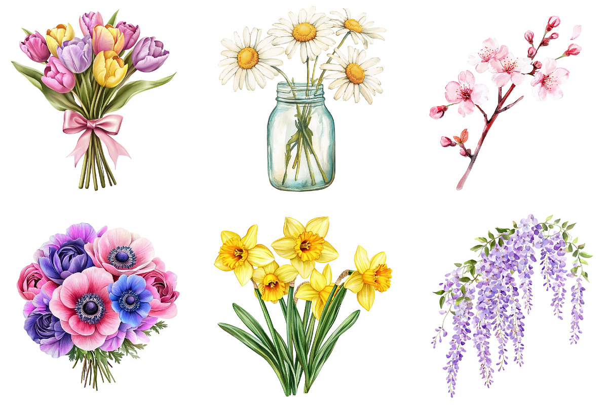 Watercolor Spring Flowers Clipart, a Seasonal Illustration by DreamArtGraphic (Photo 4 of 4)