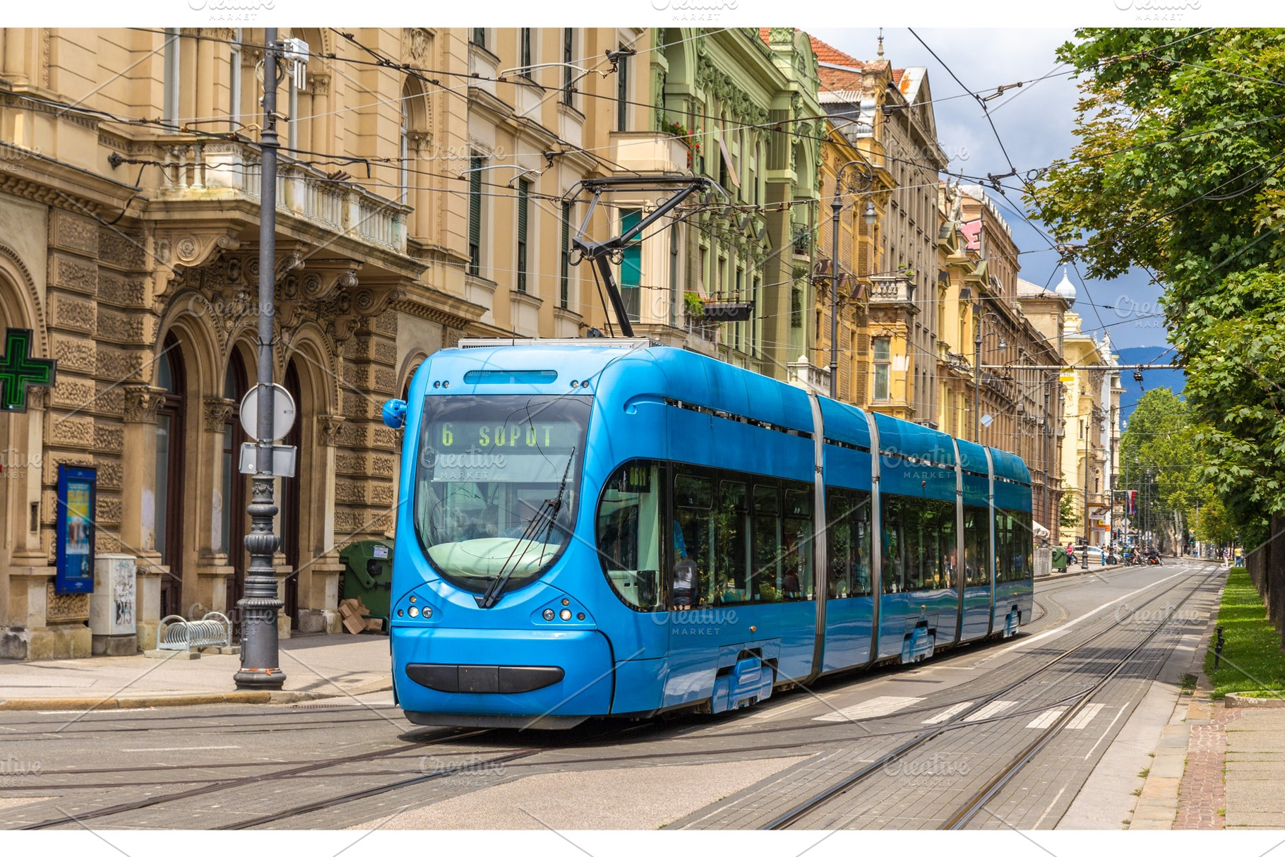Modern tram on a street of Zagreb, Croatia, a Transportation Photo by Leonid Andronov