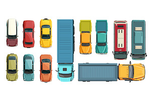 Cartoon cars top view. Different car, a Transportation Illustration by Stock-Smart-Start