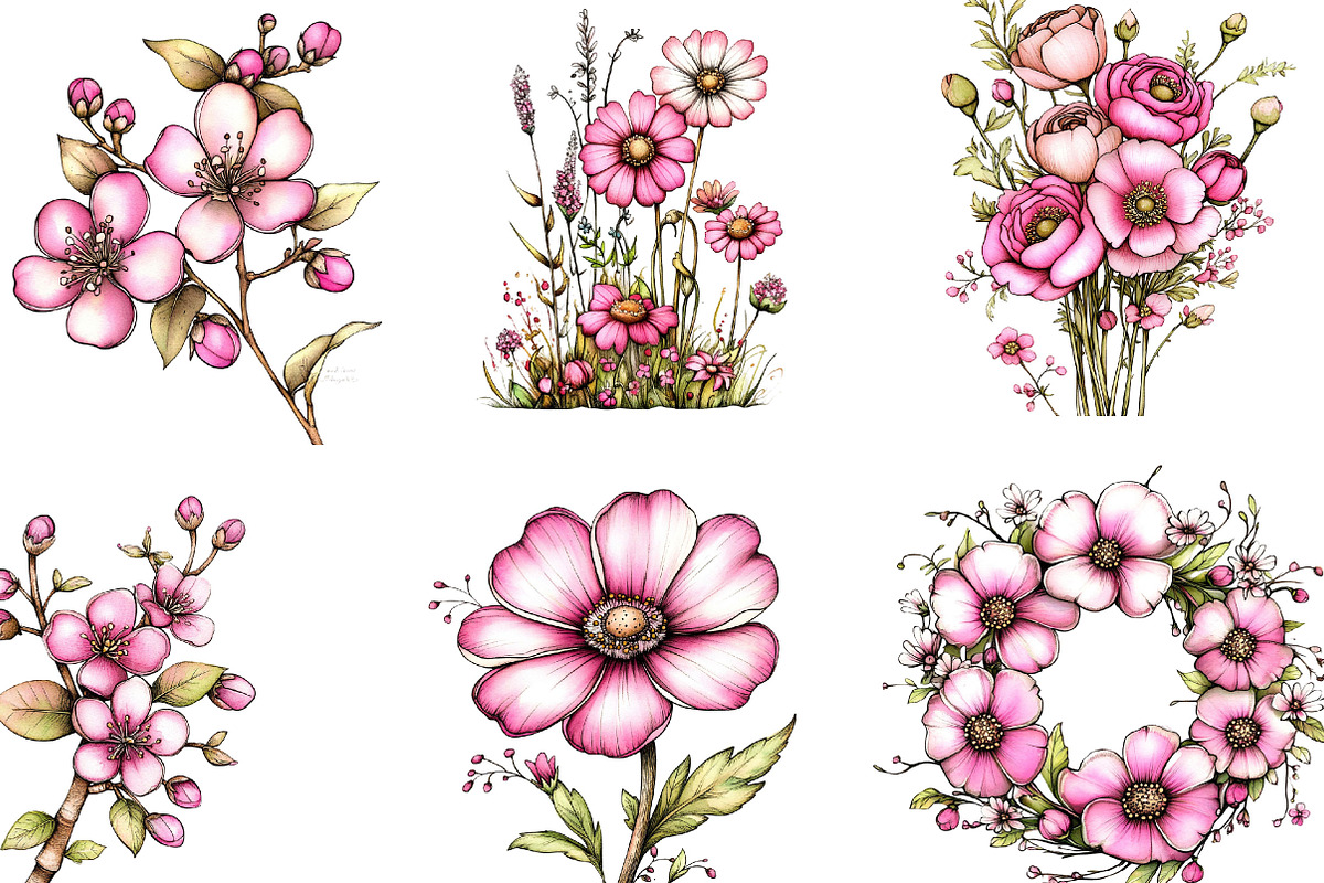 Pink Flowers Spring Clipart, an Illustration by Designking (Photo 4 of 5)